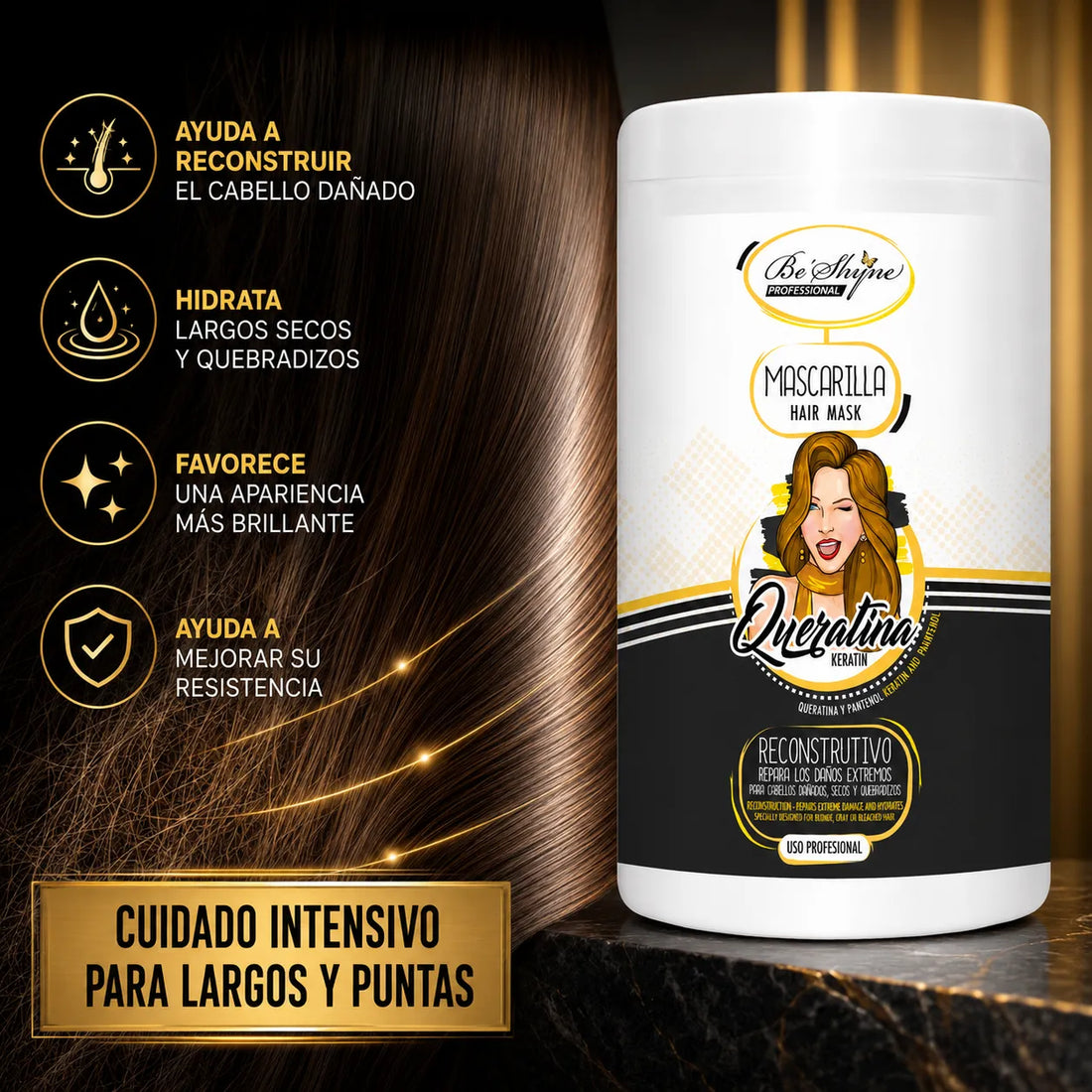 Be´Shyne – Mascarilla de Queratina para Cabello Dañado 1000ml