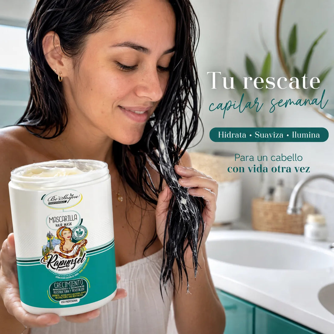 Be´Shyne® – Mascarilla Rapunzel con Extracto de Castaño para Cabello Debilitado 1000ml/500ml