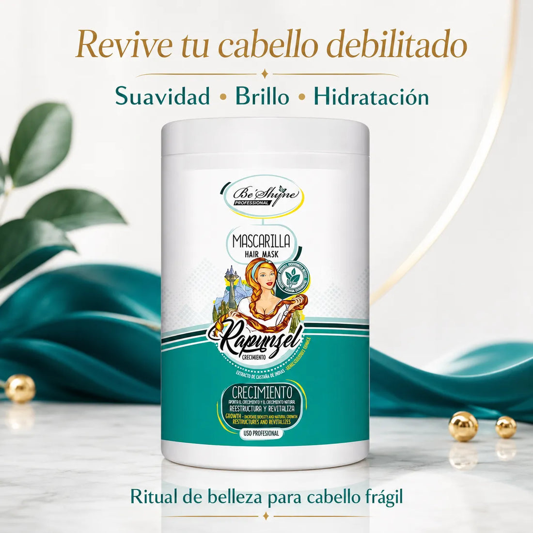 Be´Shyne® – Mascarilla Rapunzel con Extracto de Castaño para Cabello Debilitado 1000ml/500ml