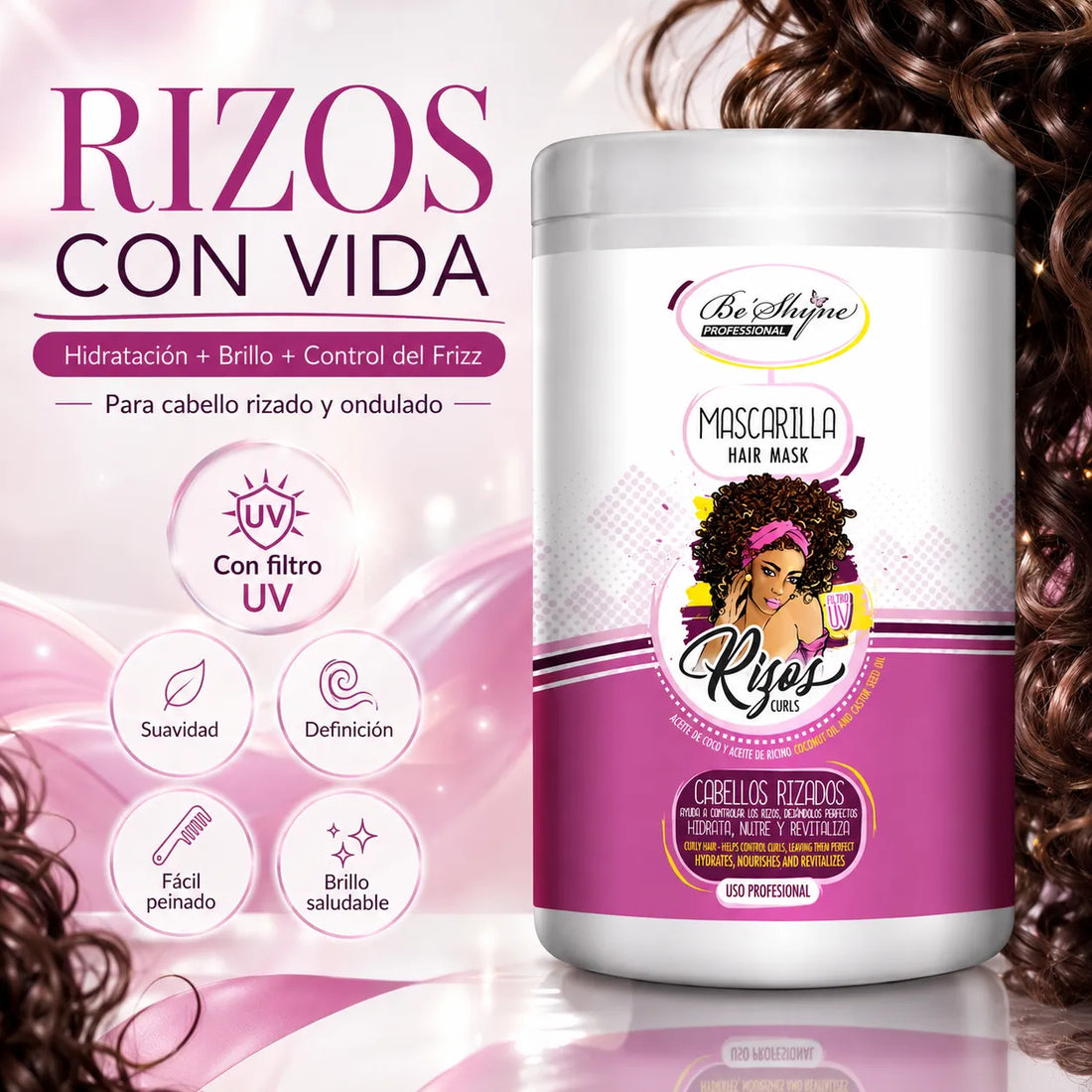 Be´Shyne – Mascarilla Hidratante con Keratina para Rizos 1000ml