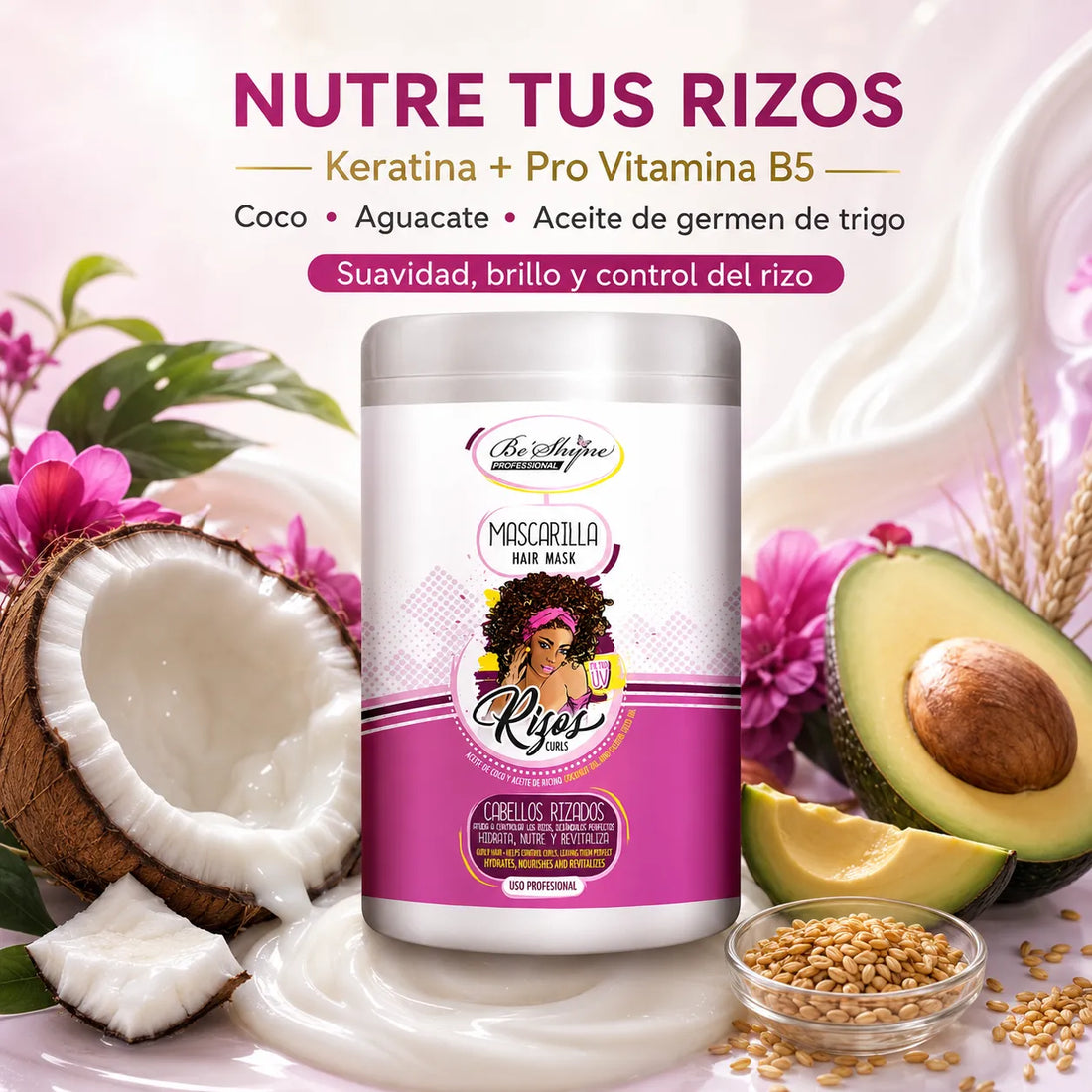 Be´Shyne – Mascarilla Hidratante con Keratina para Rizos 1000ml