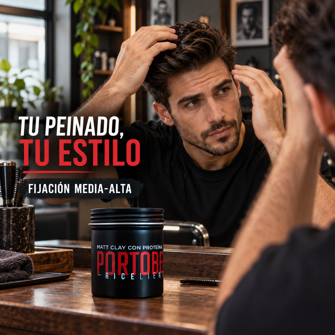 PortoBello Gentleman – Cera Mate con Proteína de Arroz, Fijación Media-Alta – 100 ml