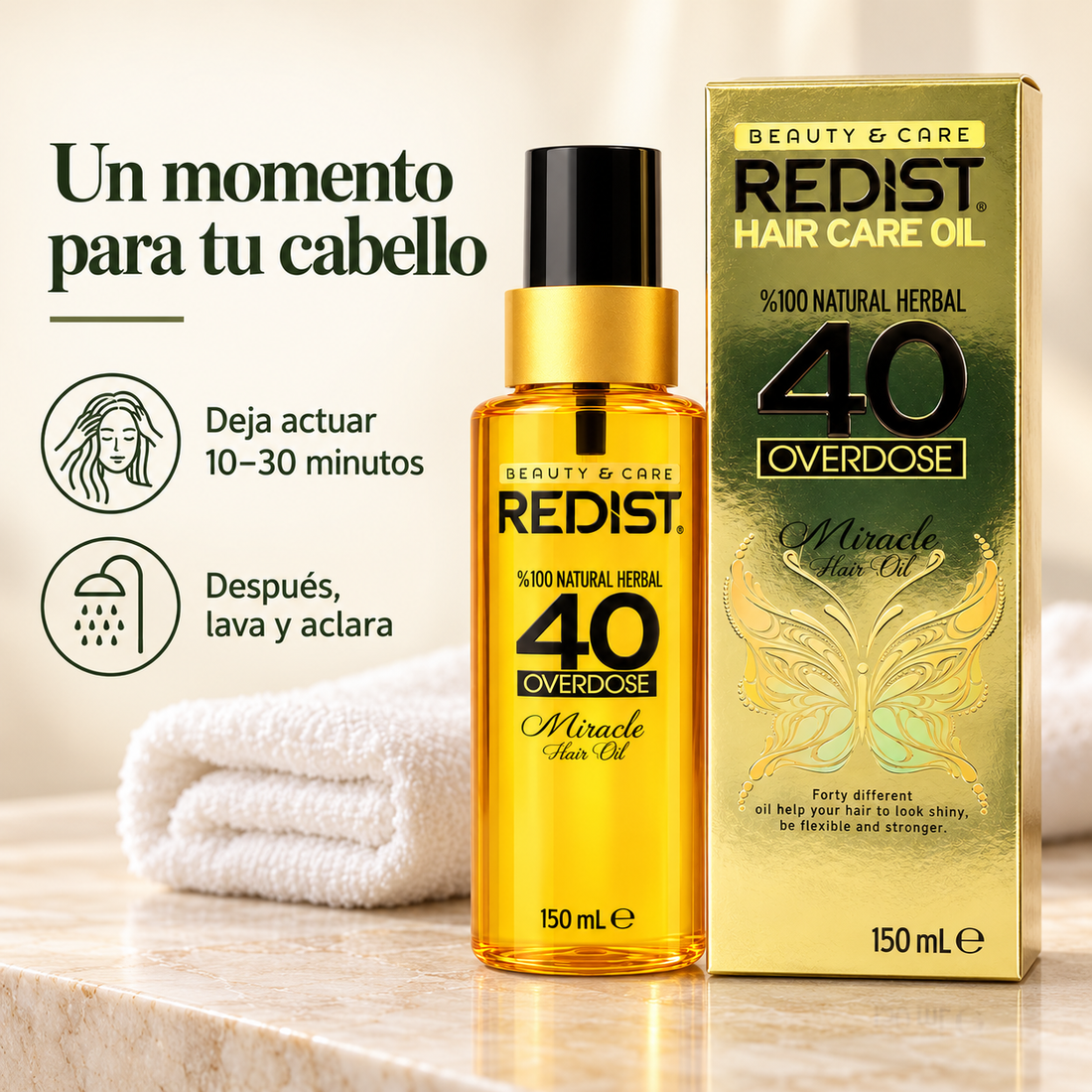 Redist – Aceite capilar Overdose 40 para suavidad y brillo 150 ml