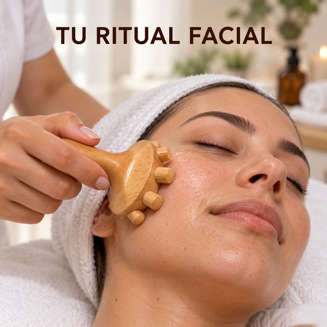 Mini champiñón facial de madera para maderoterapia — 7 × 4,5 × 4,5 cm