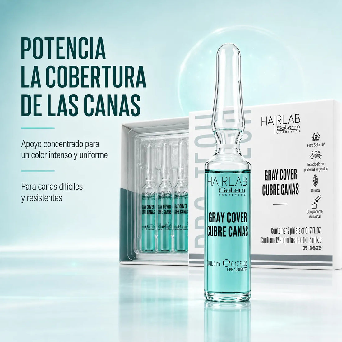 Salerm – Ampollas cubre canas Gray Cover para canas difíciles 12x5 ml