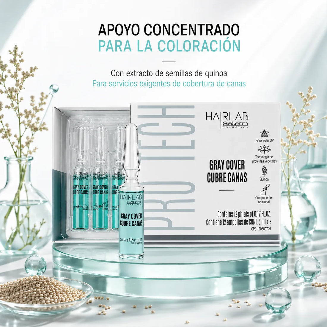 Salerm – Ampollas cubre canas Gray Cover para canas difíciles 12x5 ml