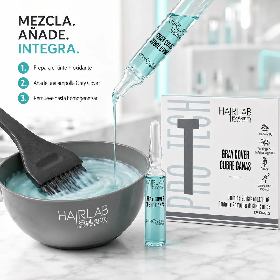 Salerm – Ampollas cubre canas Gray Cover para canas difíciles 12x5 ml