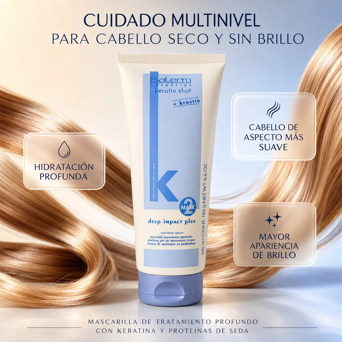 Salerm – Mascarilla capilar superhidratante Keratin Shot Deep Impact Plus 200 ml
