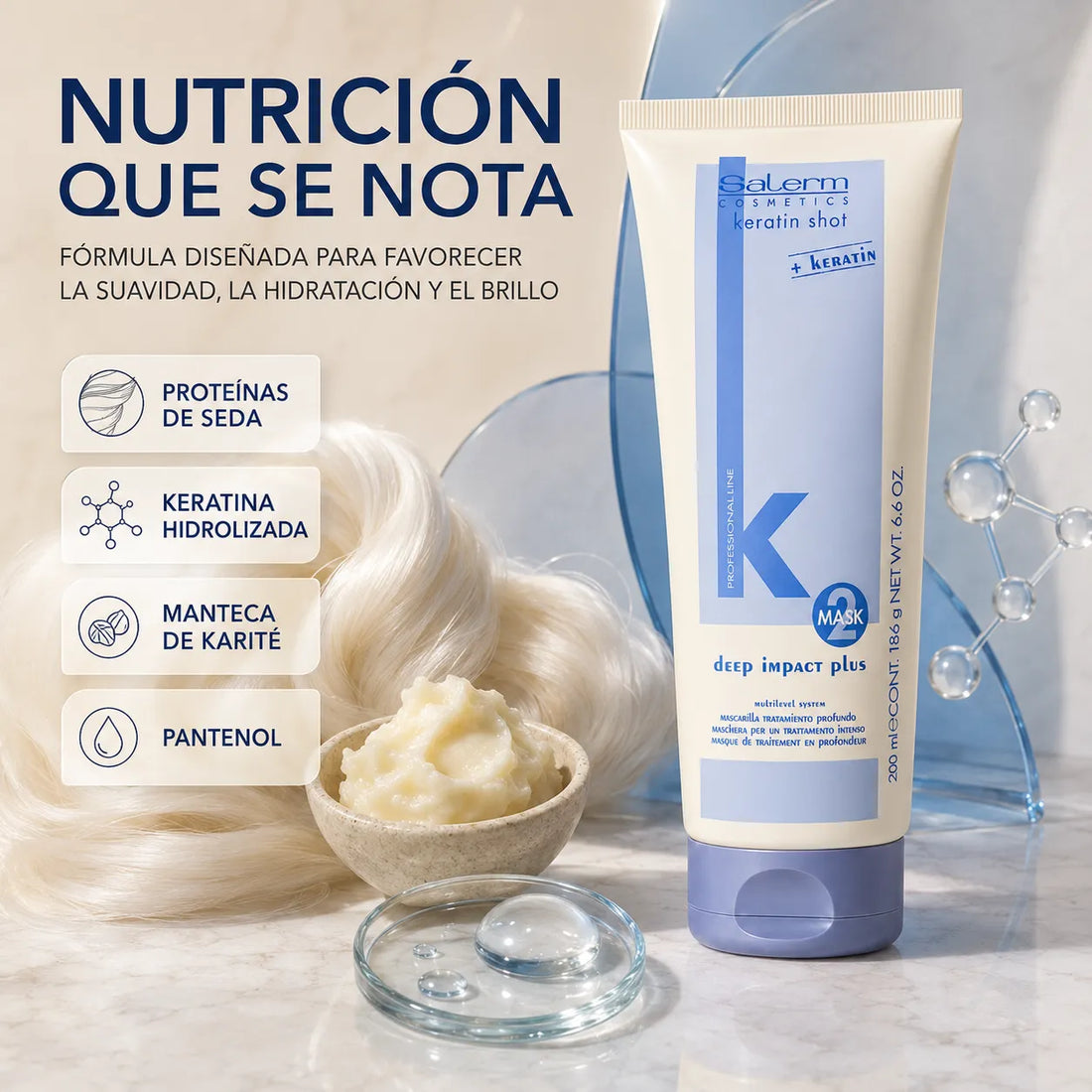 Salerm – Mascarilla capilar superhidratante Keratin Shot Deep Impact Plus 200 ml
