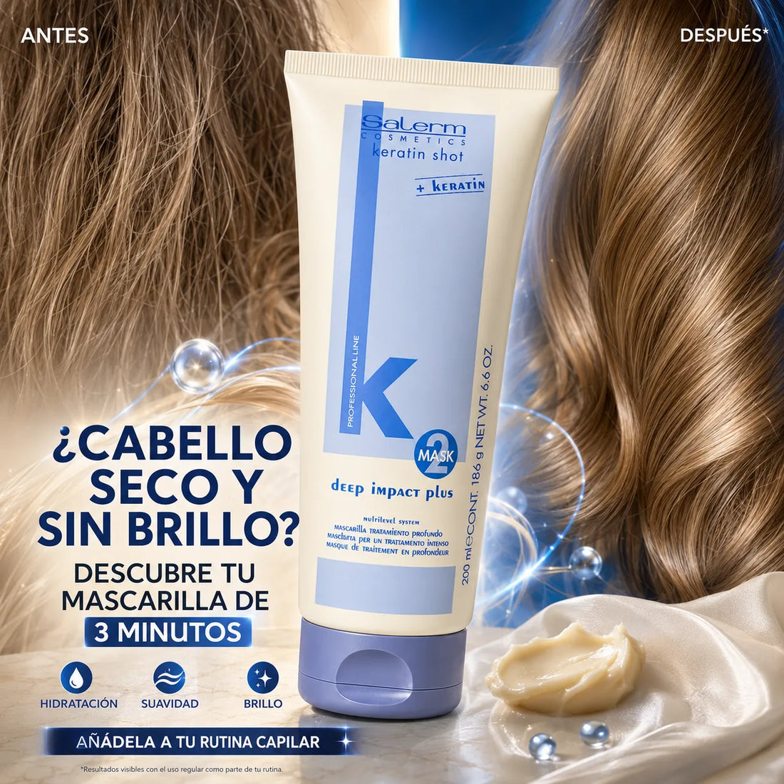 Salerm – Mascarilla capilar superhidratante Keratin Shot Deep Impact Plus 200 ml
