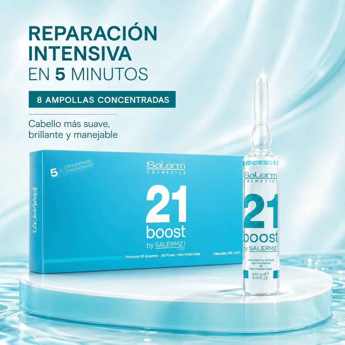 Salerm 21 Boost – Ampollas Reparadoras para Cabello Dañado Antifrizz 8 x 13 ml