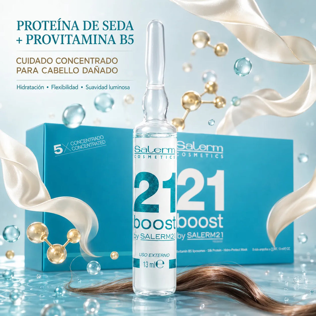 Salerm 21 Boost – Ampollas Reparadoras para Cabello Dañado Antifrizz 8 x 13 ml
