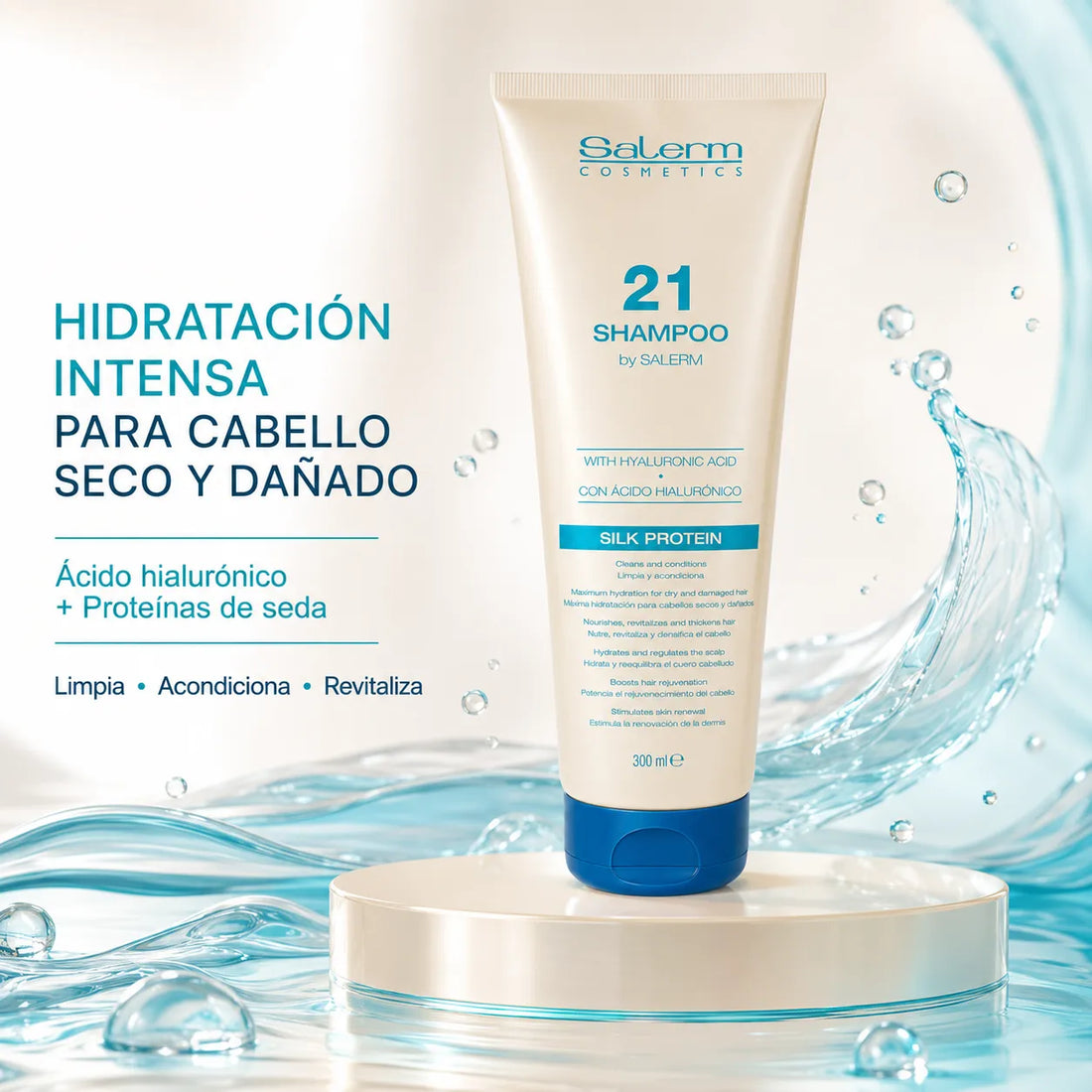 Salerm 21 – Champú para cabello seco y dañado con ácido hialurónico 300 ml