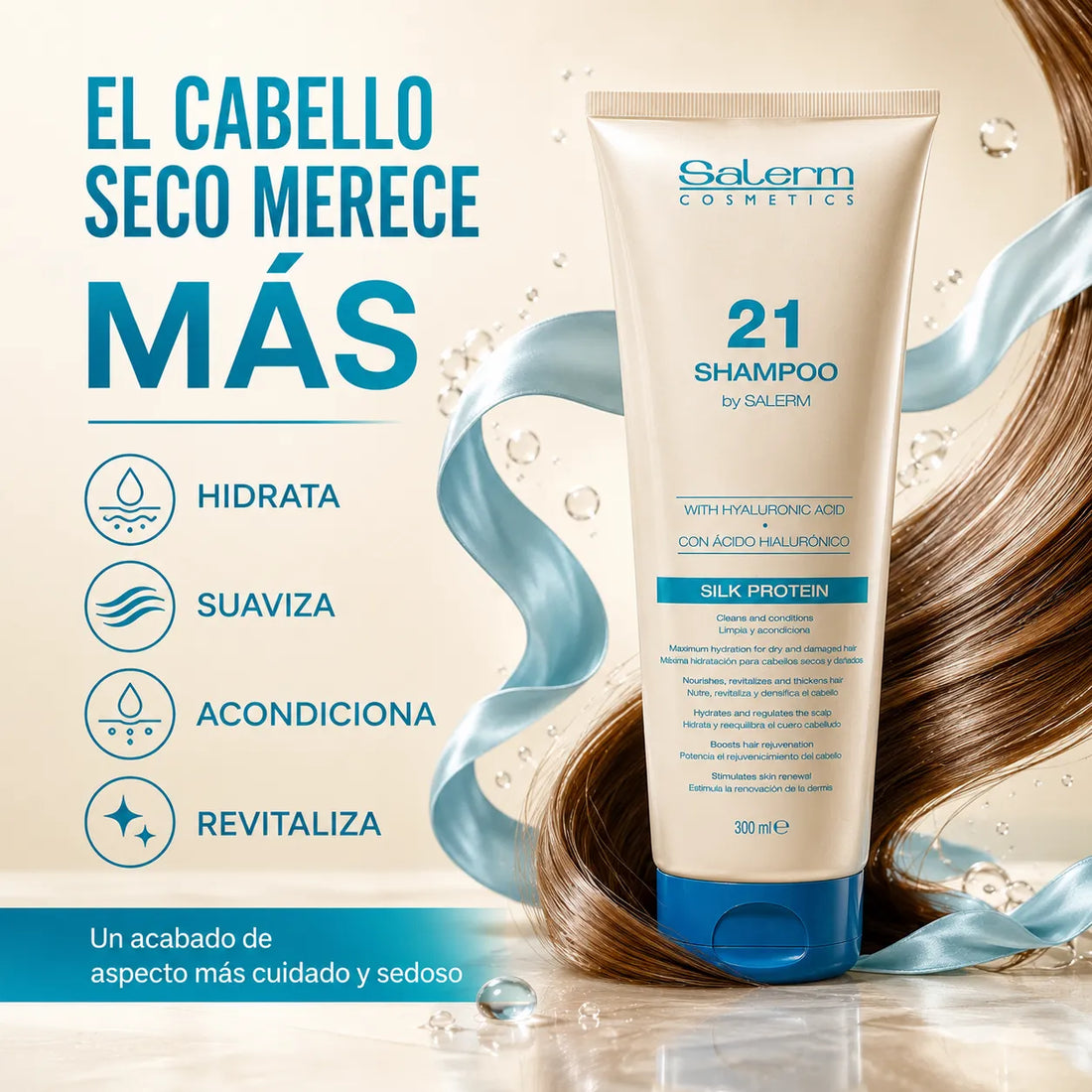 Salerm 21 – Champú para cabello seco y dañado con ácido hialurónico 300 ml