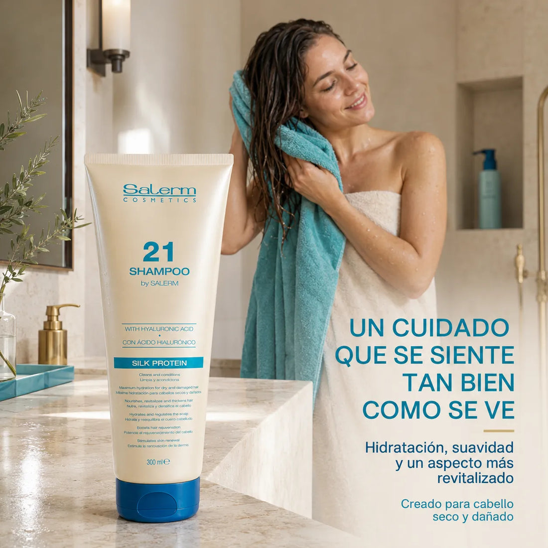 Salerm 21 – Champú para cabello seco y dañado con ácido hialurónico 300 ml