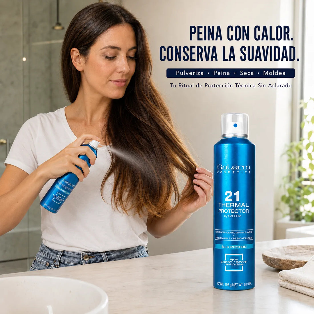 Salerm 21 – Protector térmico para el cabello anti-frizz en spray 300 ml