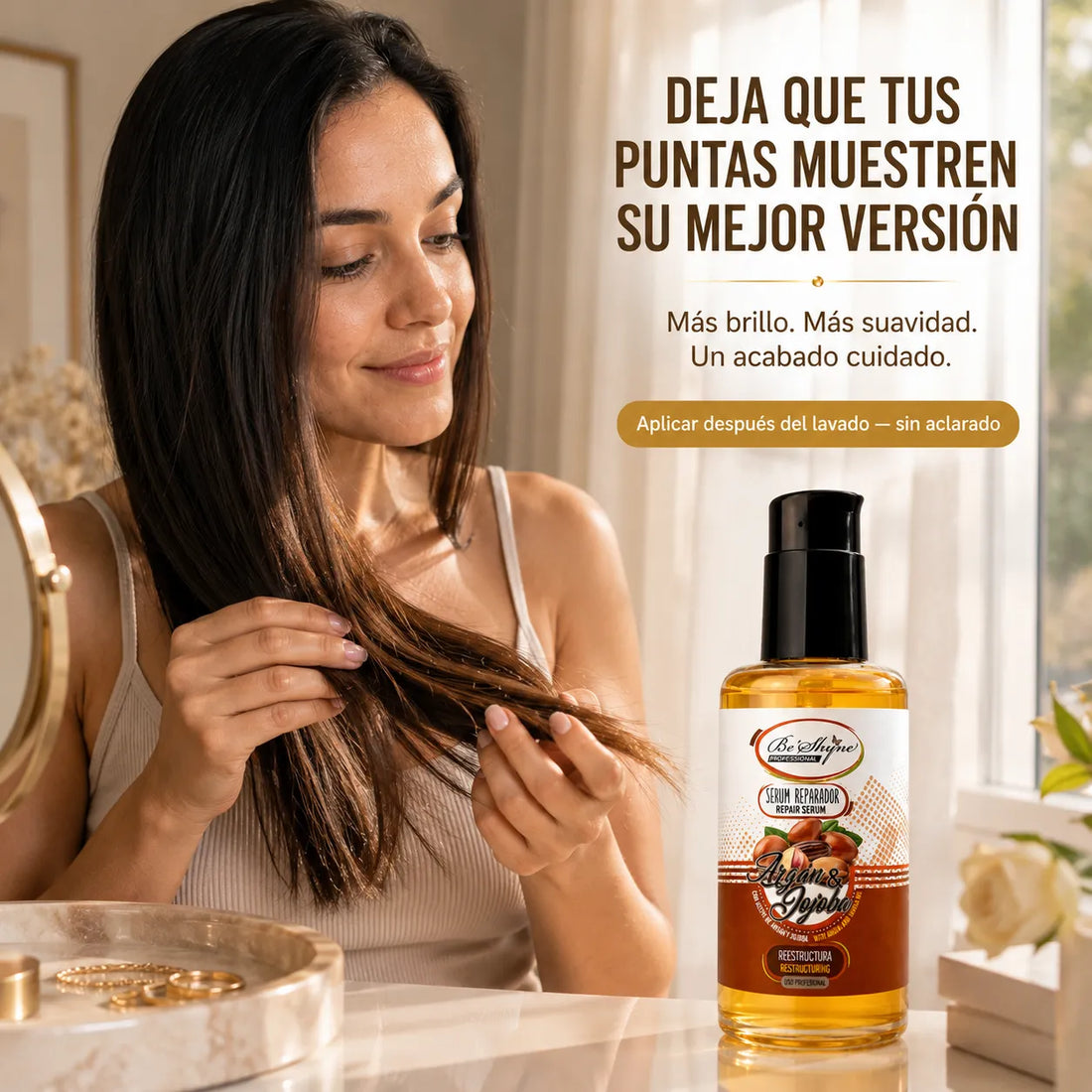Be'Shyne – Sérum reparador de pontas espigadas com argão e jojoba 100 ml
