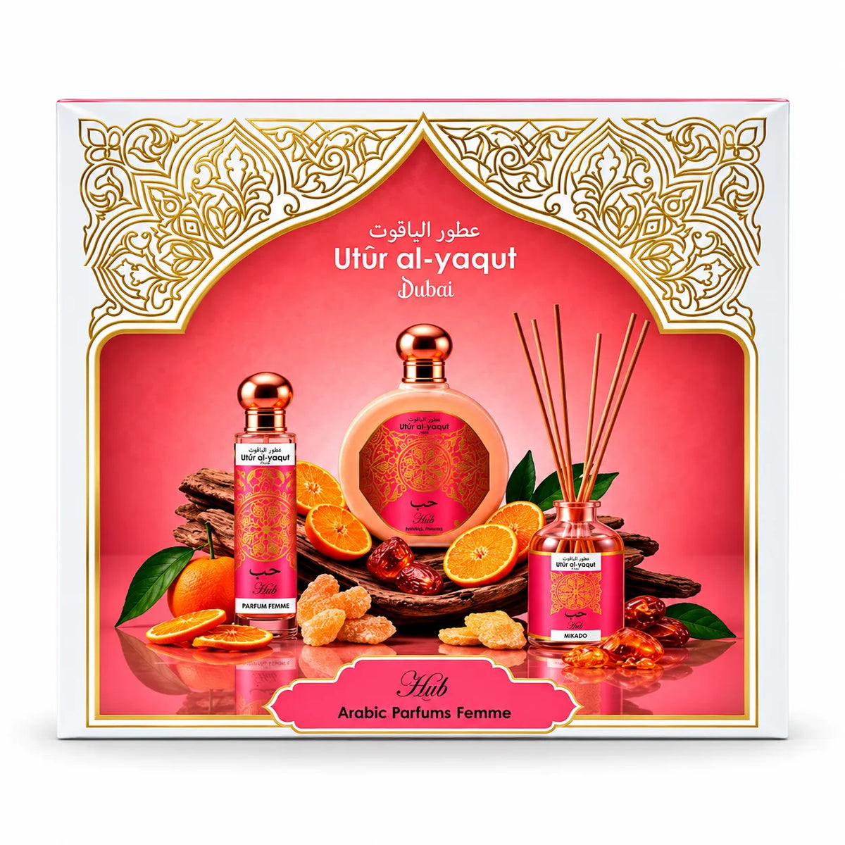 Utur Al-Yaqut – Estuche de Perfume Femenino Hub con Mikado 3 Piezas