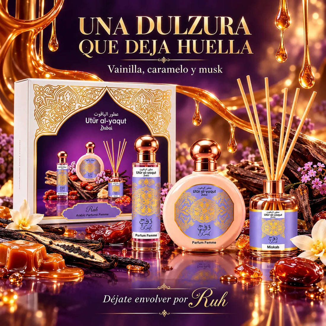Utur Al-Yaqut – Estuche de Perfume para Mujer Ruh con Mikado 3 Piezas