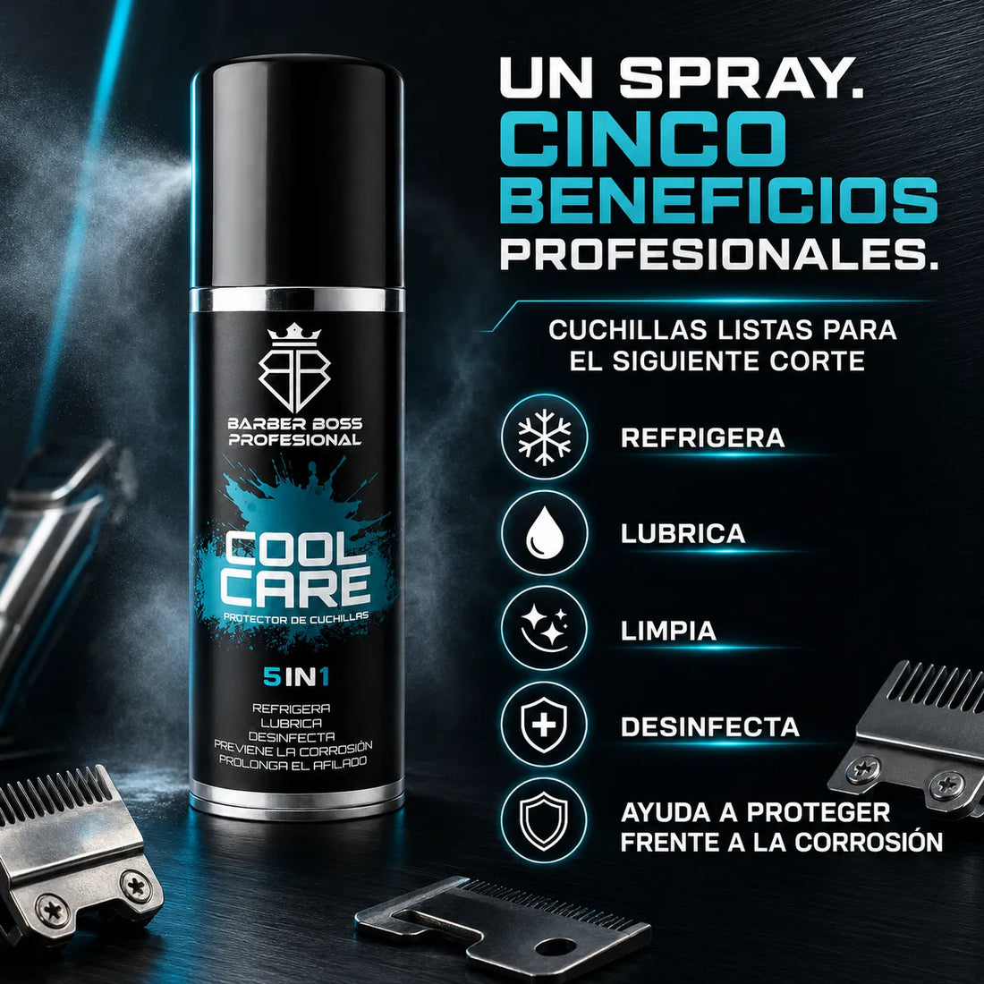 Barber Boss – Spray protetor de lâminas COOL CARE 5 em 1 profissional 400 ml