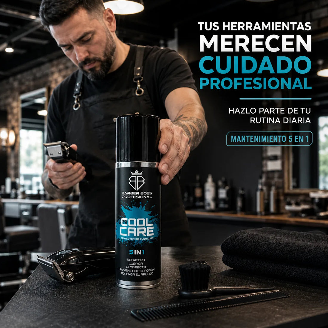 Barber Boss – Spray protetor de lâminas COOL CARE 5 em 1 profissional 400 ml