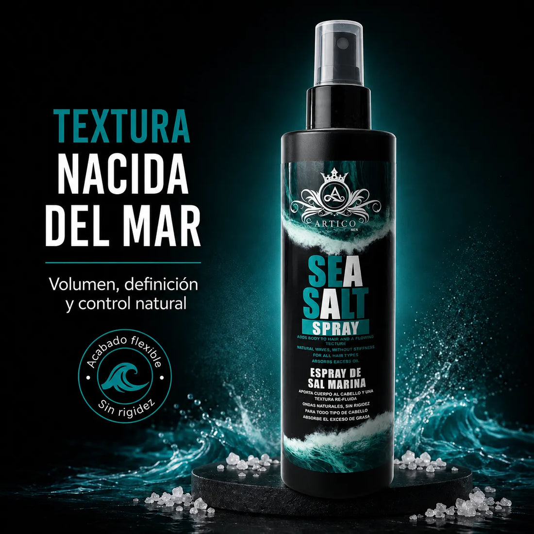 ÁRTICO MEN® – Spray de sal marina para ondas naturales 250 ml