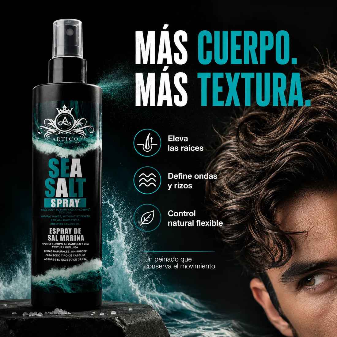 ÁRTICO MEN® – Spray de sal marina para ondas naturales 250 ml