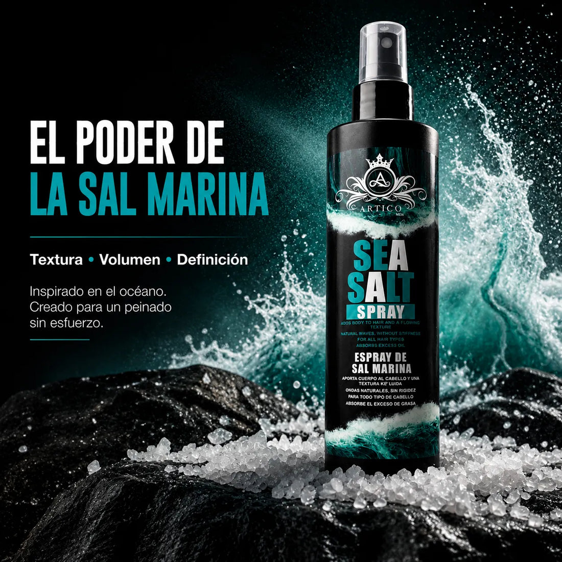 ÁRTICO MEN® – Spray de sal marina para ondas naturales 250 ml