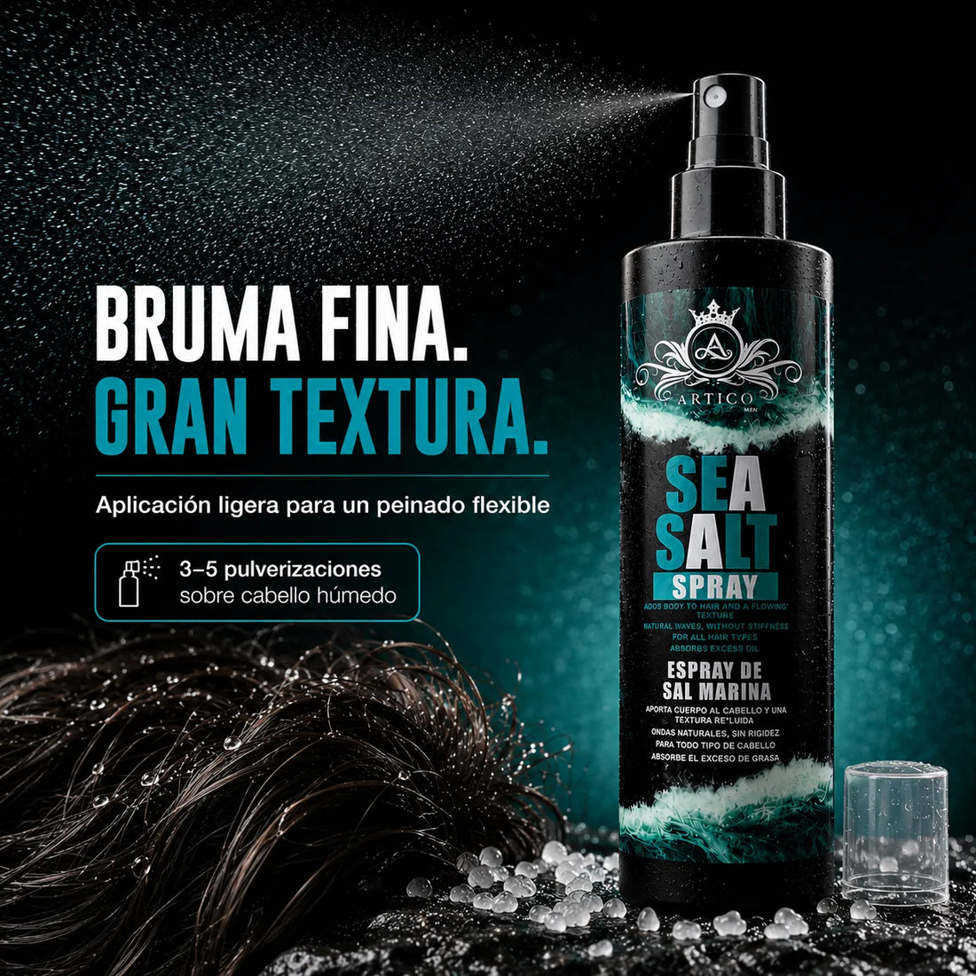 ÁRTICO MEN® – Spray de sal marina para ondas naturales 250 ml