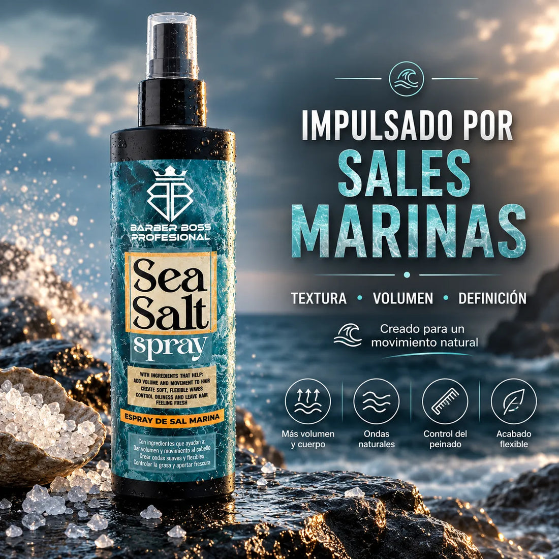 Barber Boss – Spray de Sal Marina para Volumen y Definición 250 ml