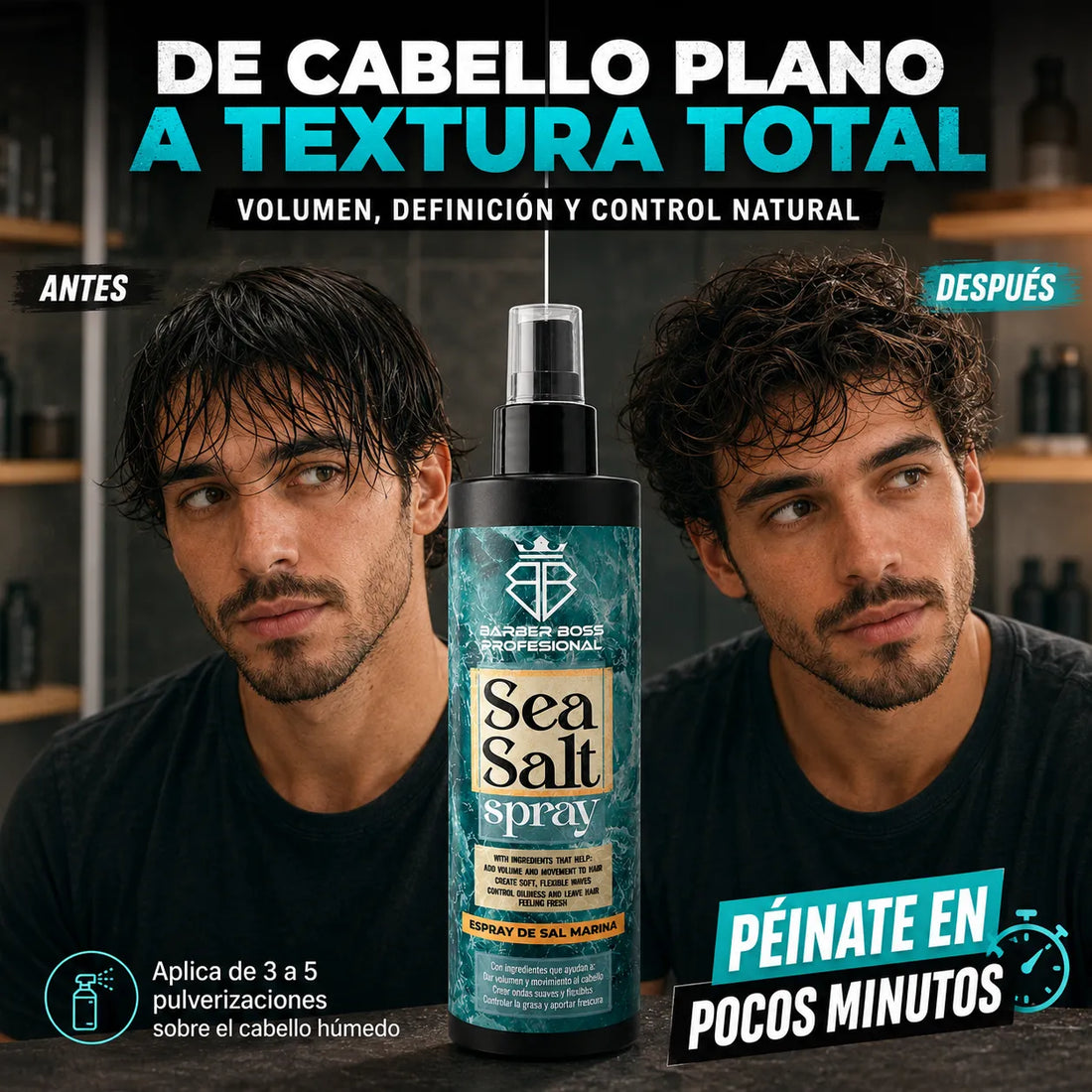 Barber Boss – Spray de Sal Marina para Volumen y Definición 250 ml
