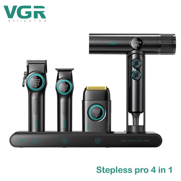 Set de peluquería VGR 4 en 1: Cortapelos profesional, recortadora, afeitadora y secador de pelo.