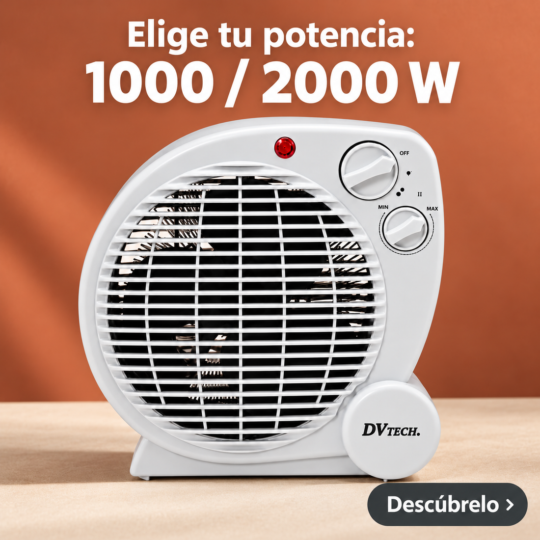 DVTECH – Termoventilador eléctrico con termostato ajustable 2000 W DV-25879