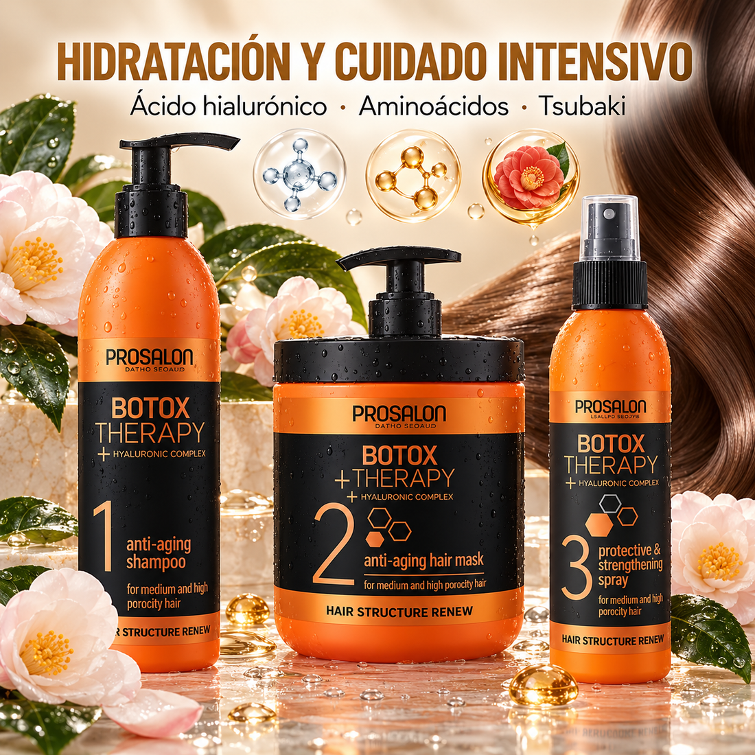 Prosalon Botox Therapy – Pack de Tratamiento Capilar Antiedad Reparador – 3 Productos