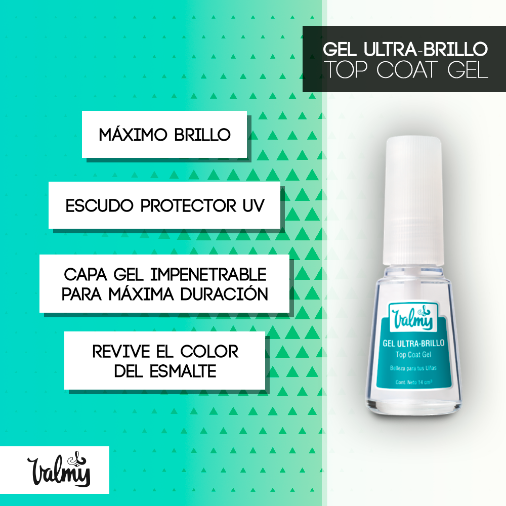 Valmy Gel Top Coat Ultra-Brillo – Tratamiento de Efecto Cristal para Uñas (14 ml)