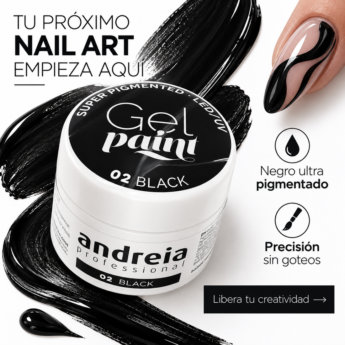 Andreia Professional – Gel Paint para Nail Art Negro 02 4ml