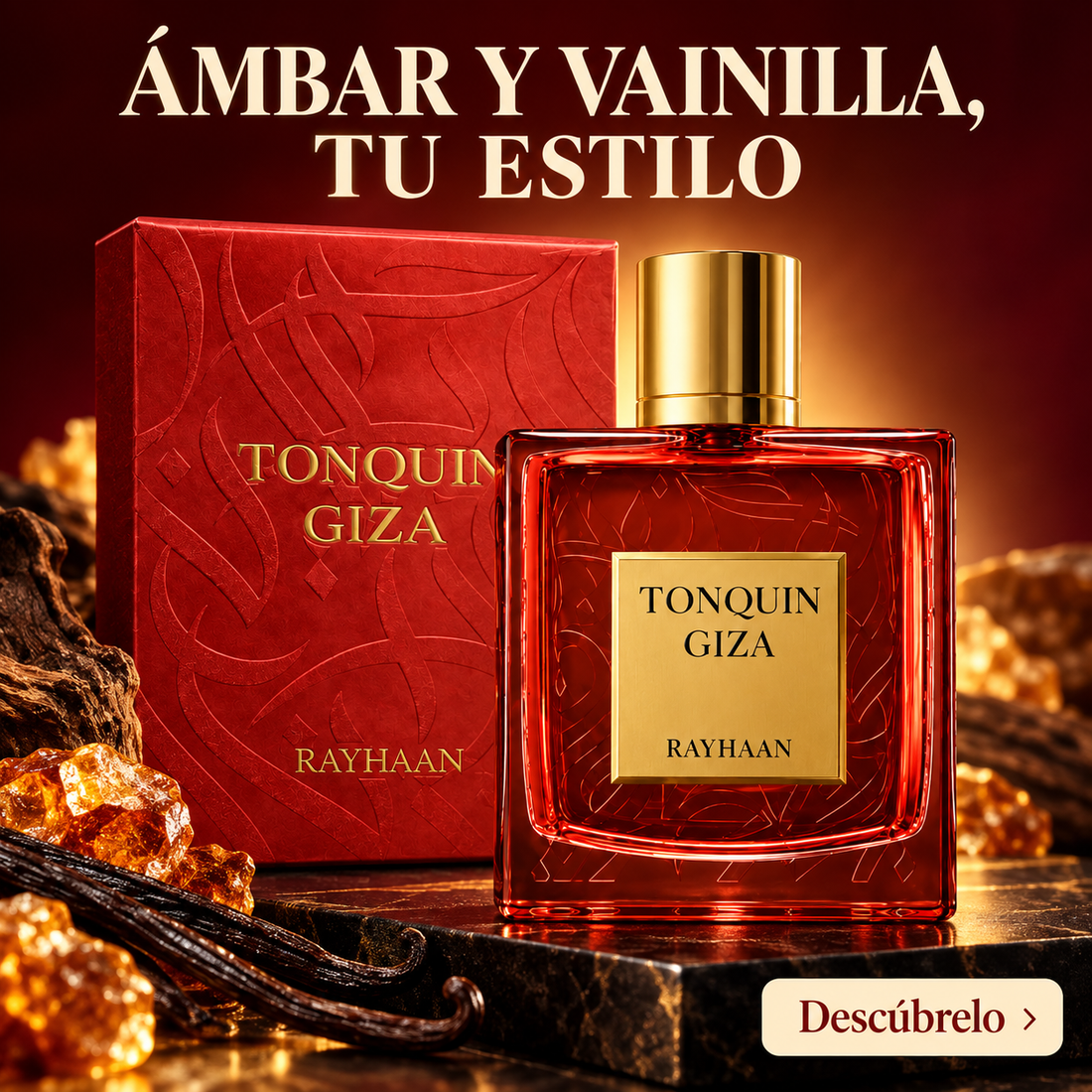 Rayhaan Tonquin Giza – Perfume unisex ámbar y vainilla EDP 100 ml