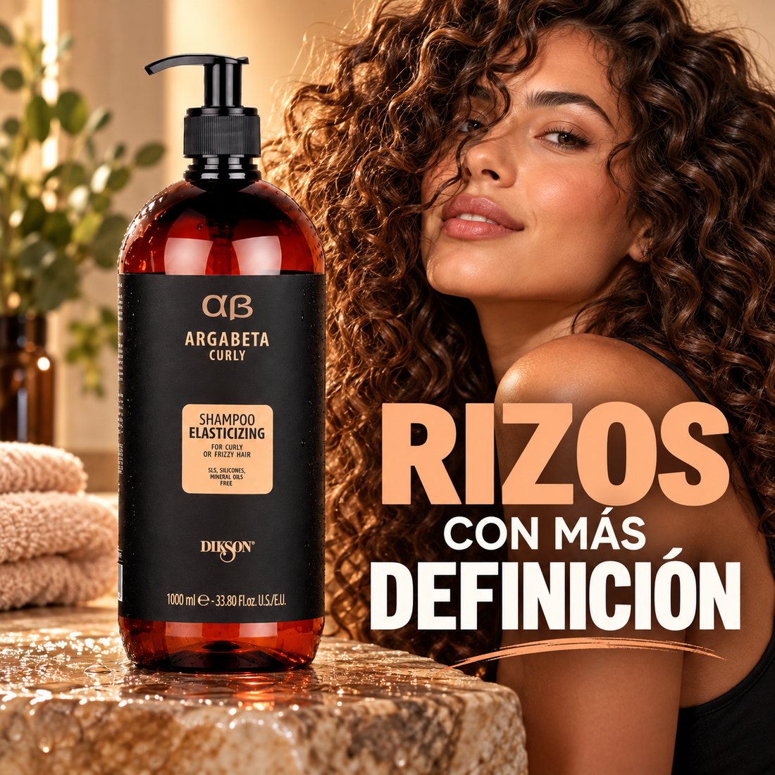 Dikson Argabeta Curly champú 1000 ml: anuncio para redes