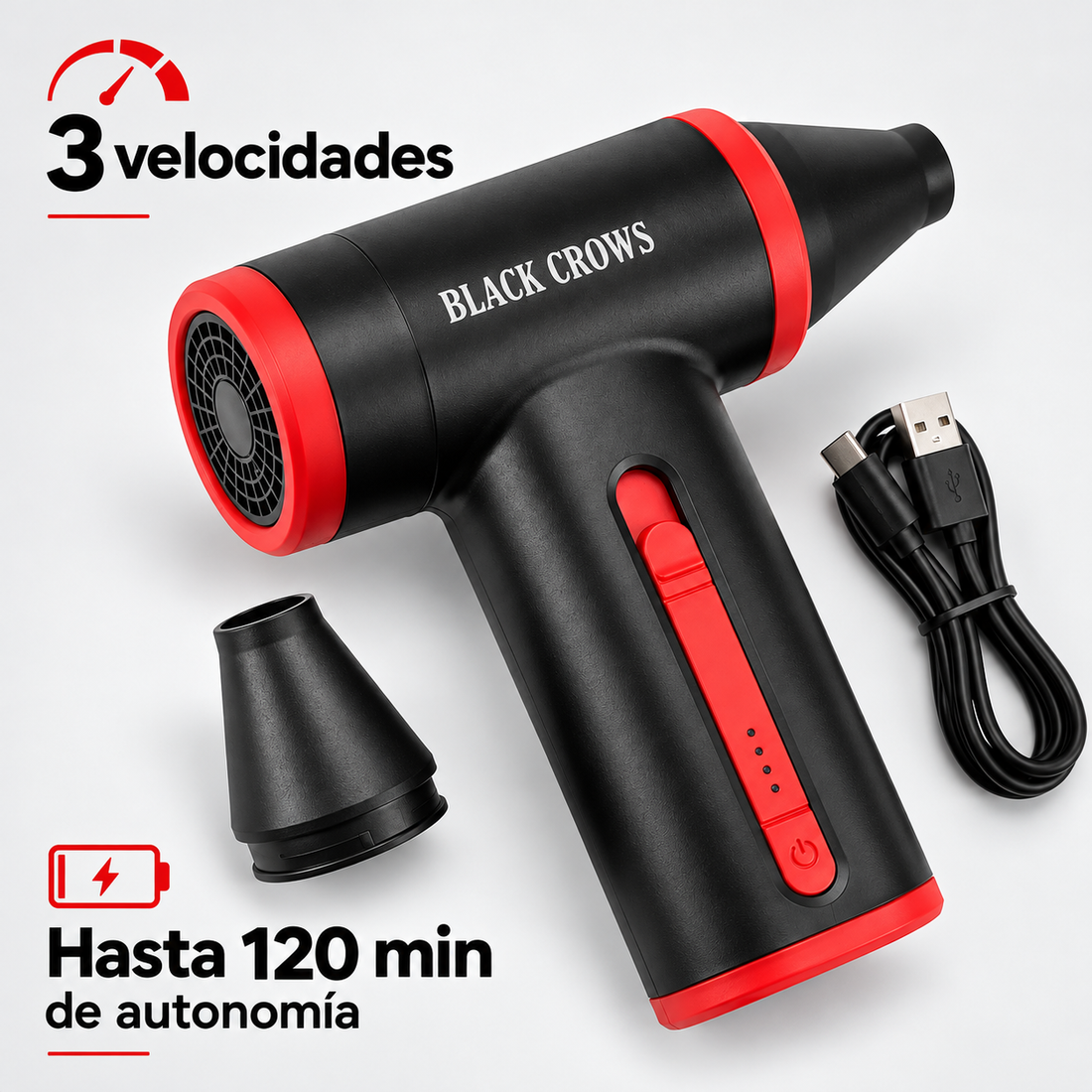 Black Crows – Soplador barbero inalámbrico JET 160 para retirar restos de cabello – Kit con boquilla y cable USB-C
