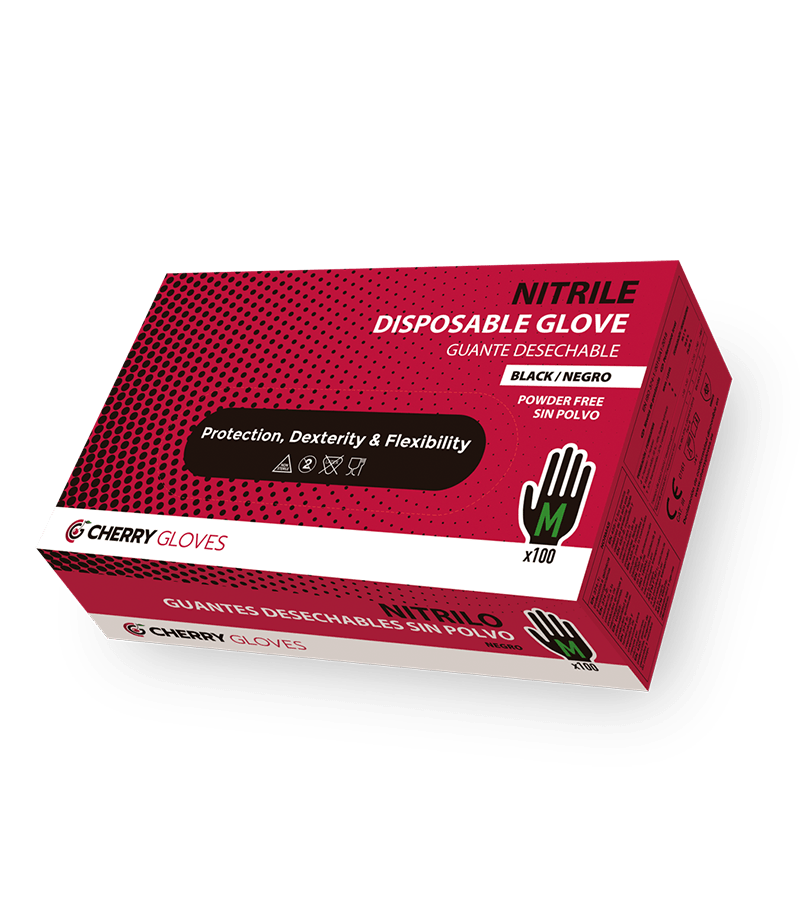 Guante desechable Nitrilo Cherry sin polvo, negro 100 und.