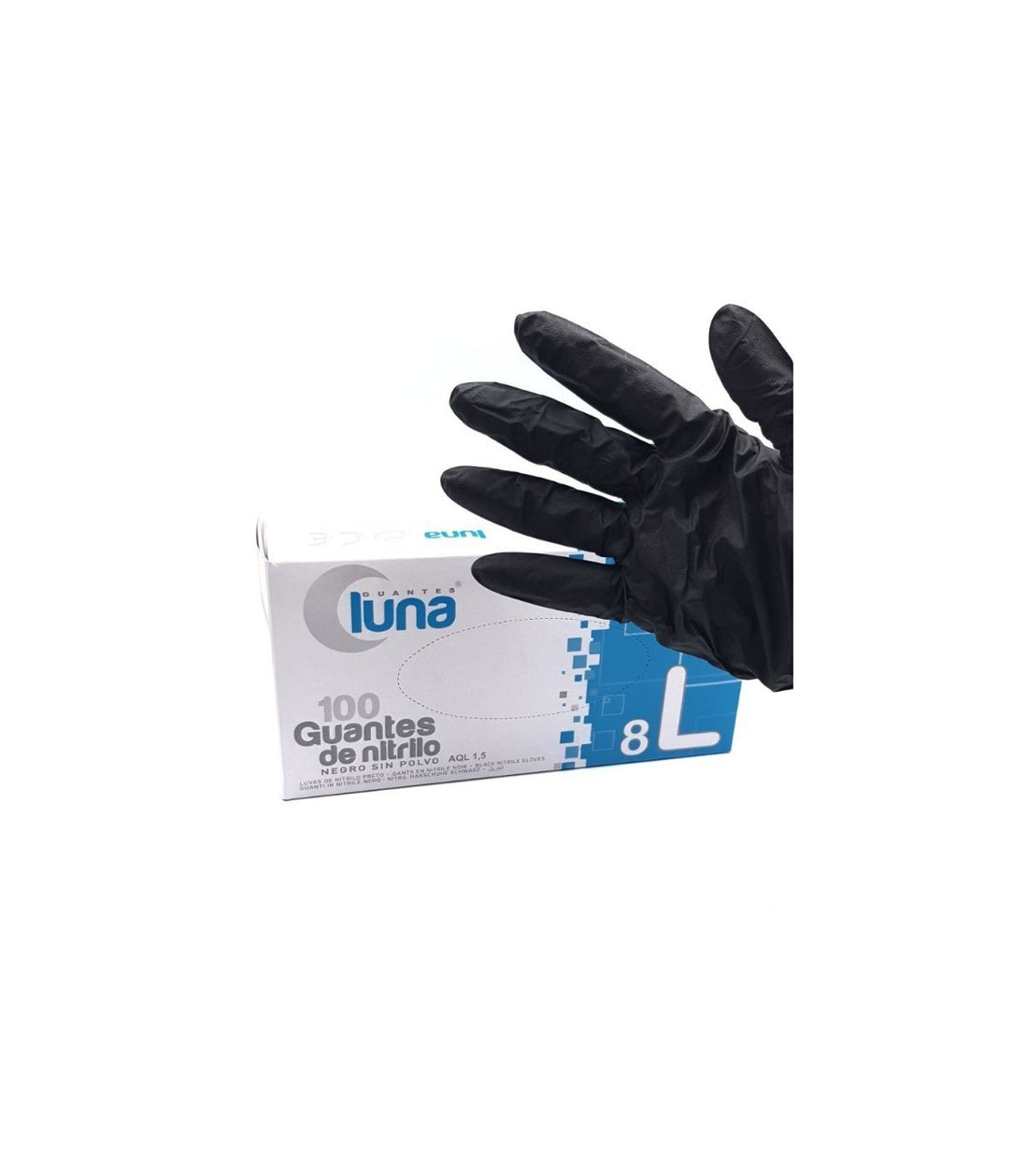Guantes Nitrilo Negro Polvo Talla-L/8 100 Und.
