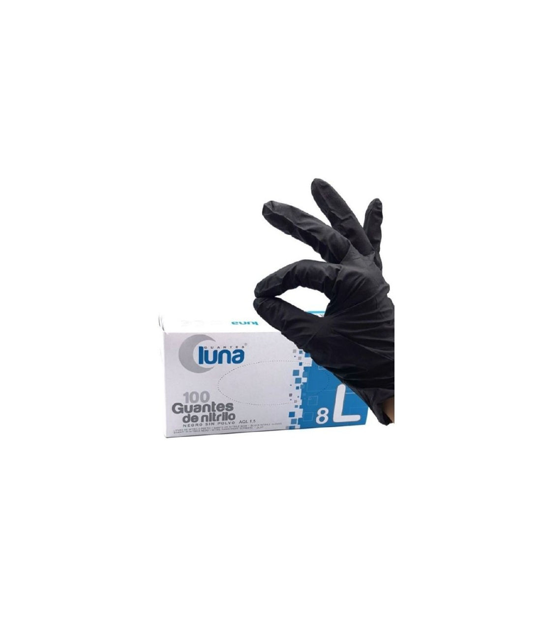 Guantes Nitrilo Negro Polvo Talla-L/8 100 Und.