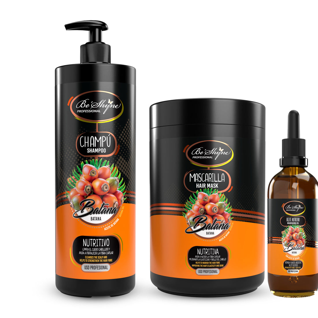 Be´Shyne® Kit Champú 1L + Mascarilla 1L+ Aceite de Batana , muy nutritivo