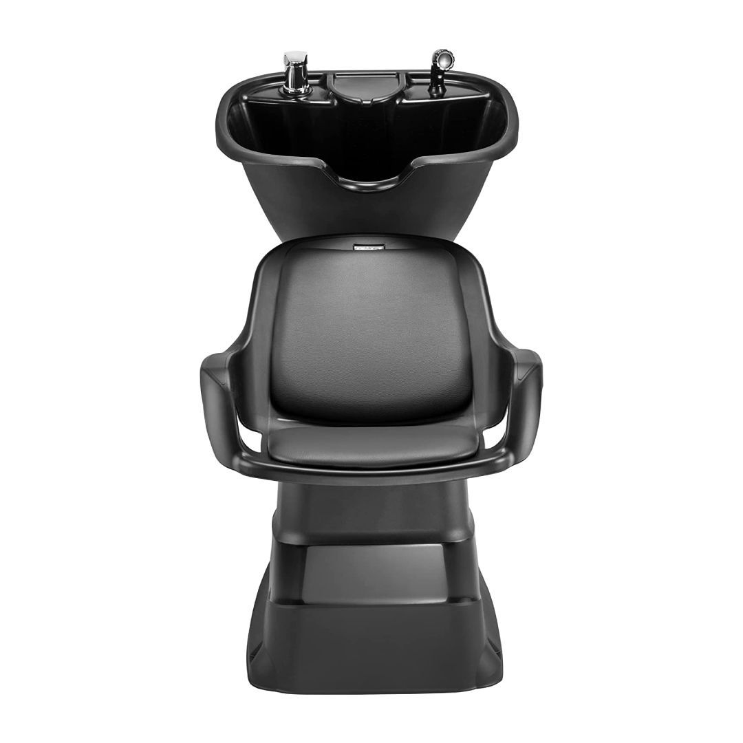 DOMPEL Lavacabezas con Sillones CHAMP RECLINABLE Salón Peluquería Barberos - MADE IN BRAZIL - MODELO EXCLUSIVO (NEGRO/NEGRO)