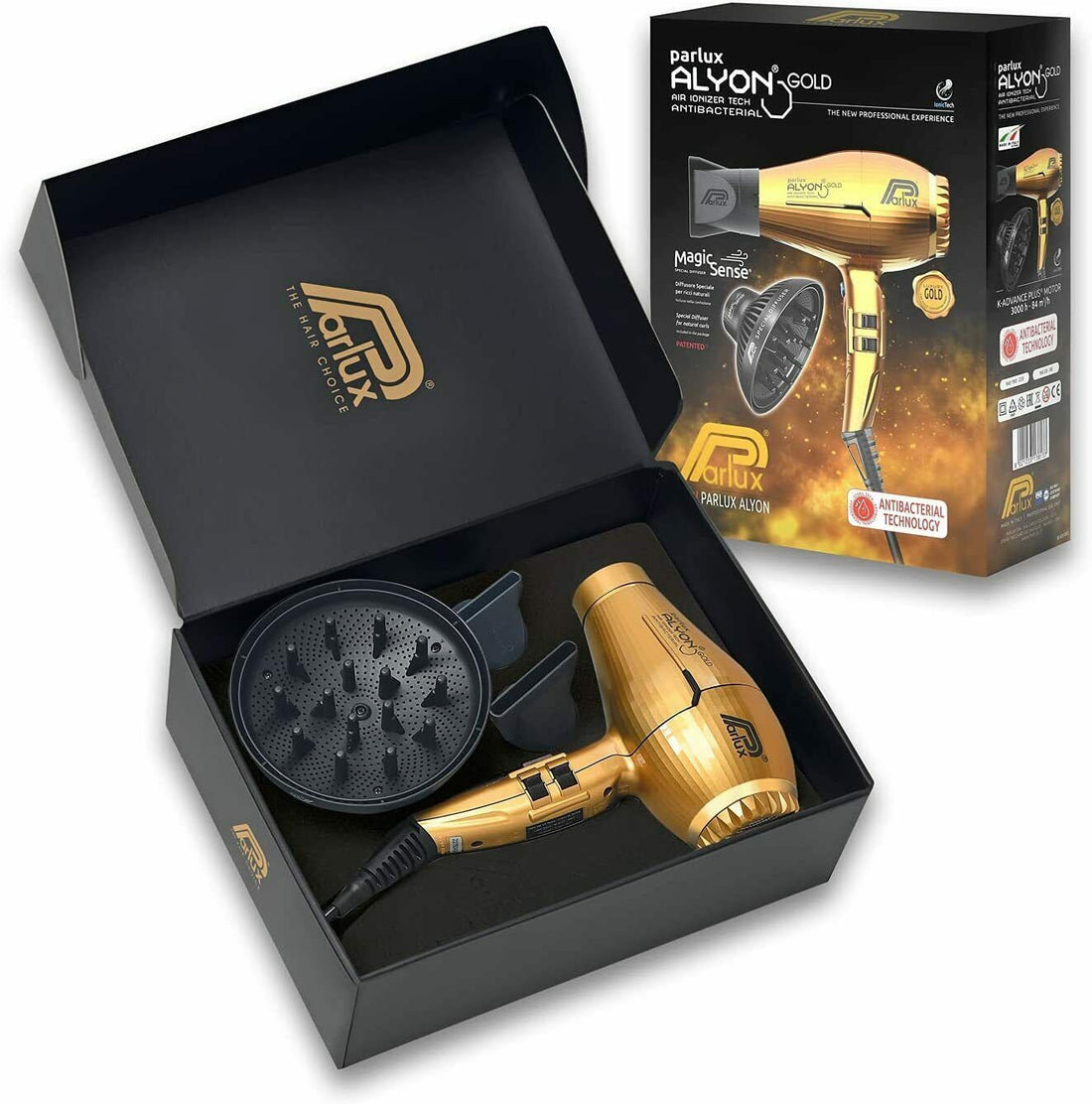 Secador de pelo profesional Parlux Alyon Gold Air Ionizer Tech Gold con difusor MagicSense