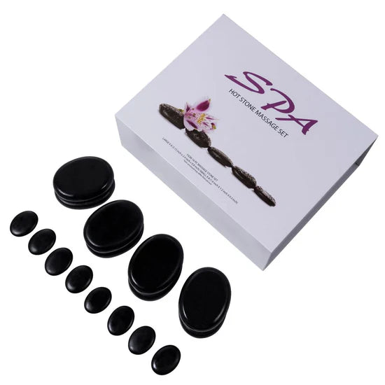 Juego de piedras calientes profesional | 16 piezas en caja de almacenamiento blanca