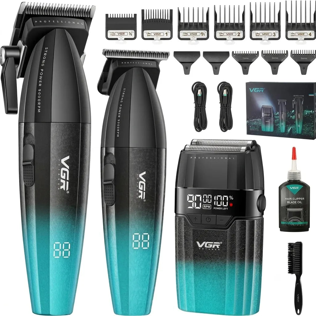 VGR – Kit de barbería 3 en 1 inalámbrico para hombre 640 S3, verde