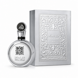 Lattafa Fakhar Platin Eau de Parfum para hombre 100 ml sobre fondo blanco
