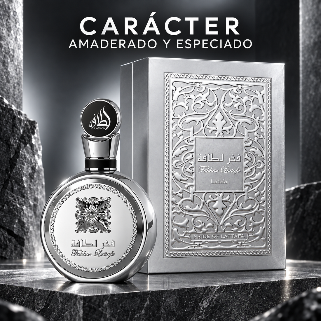 Lattafa Fakhar Platin perfume masculino amaderado y especiado