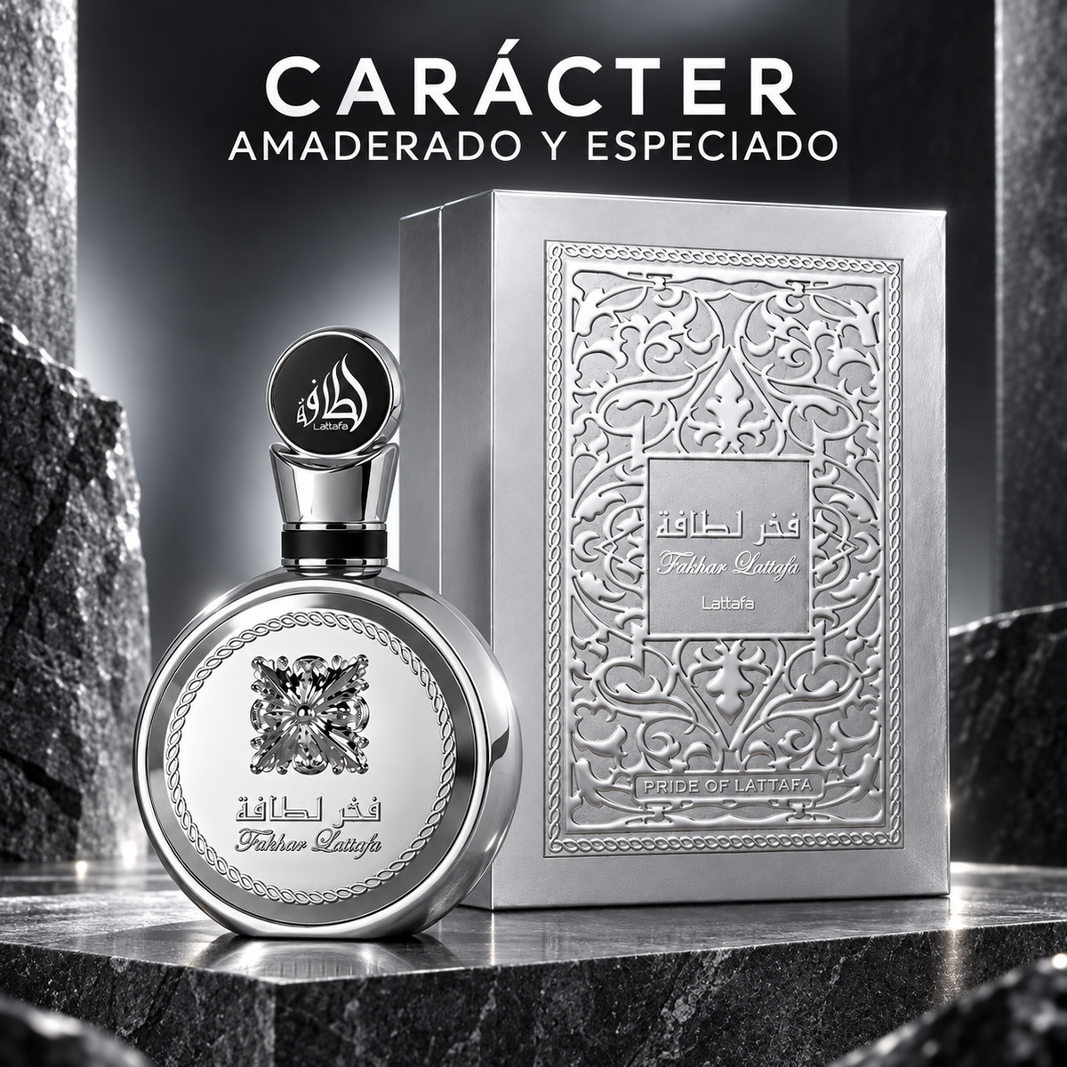 Lattafa Fakhar Platin perfume masculino amaderado y especiado